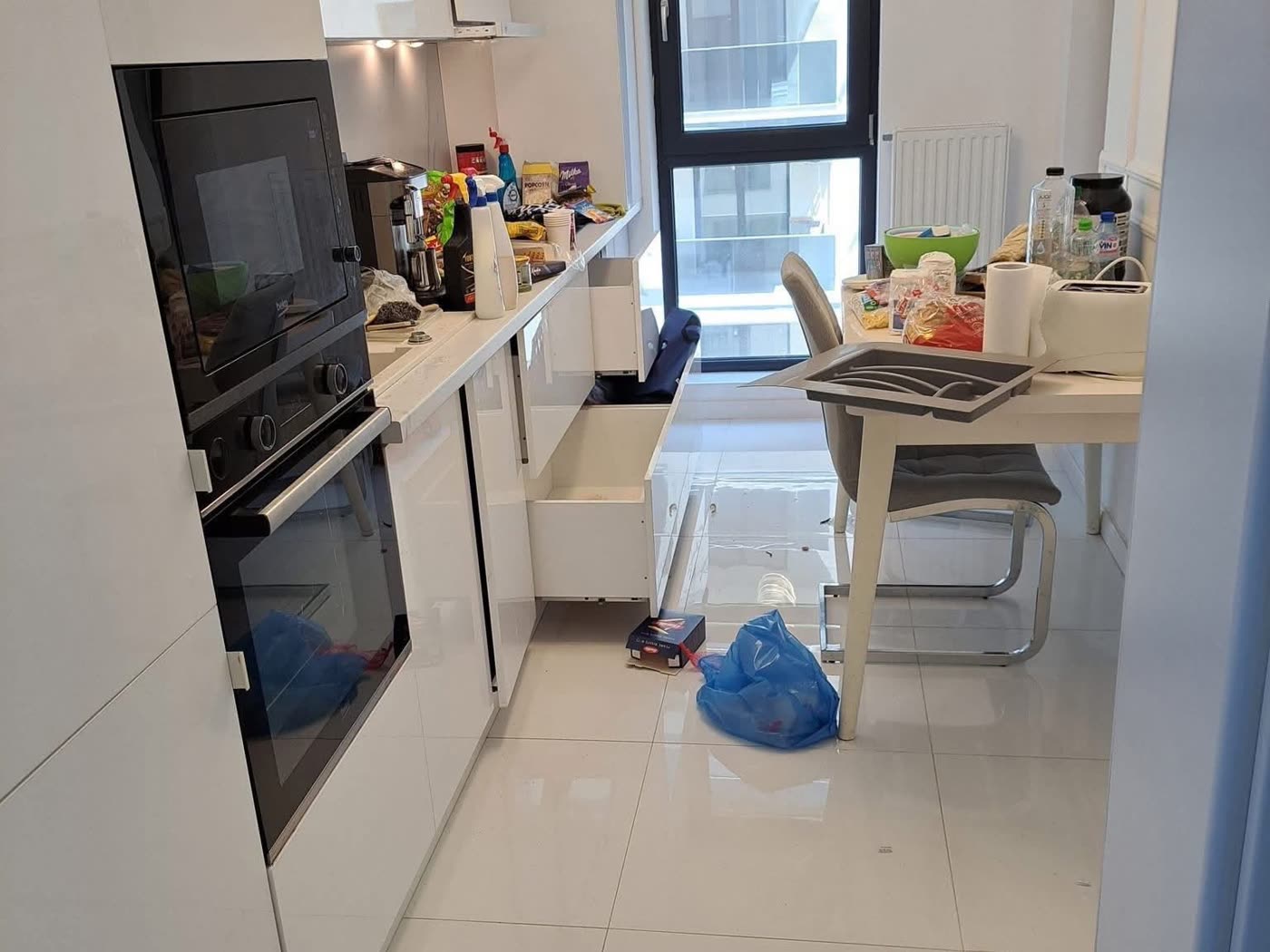Before: A kitchen at the end of the day, and after Daniela had been